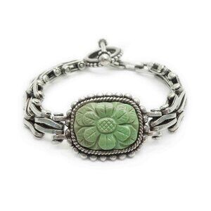 Stephen Dweck Design Carved Turquoise Motorcycle Chain Bracelet Sterling Silver